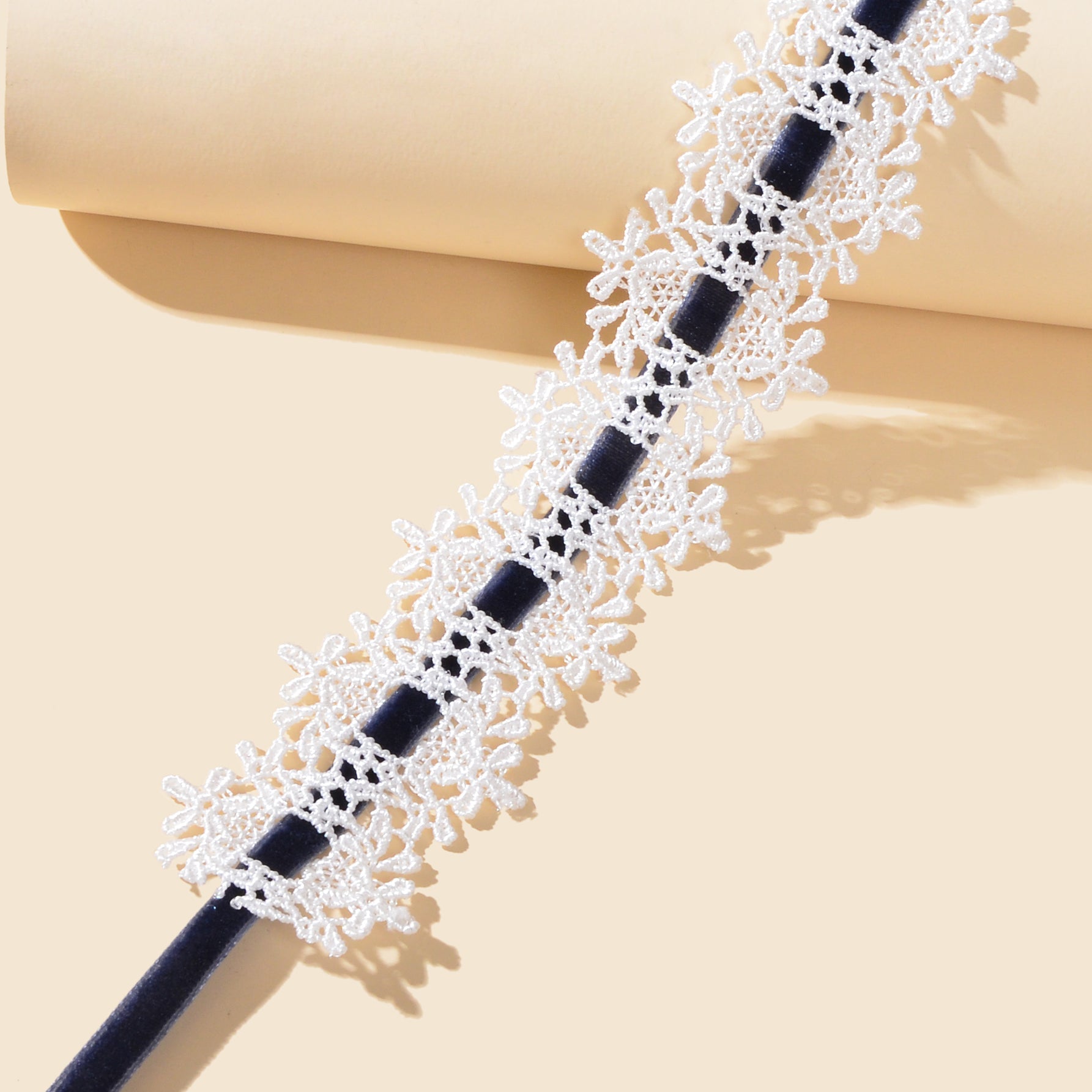 Vintage White Lace Choker Long Grey Velvet Tied Festival Party Choker Necklace