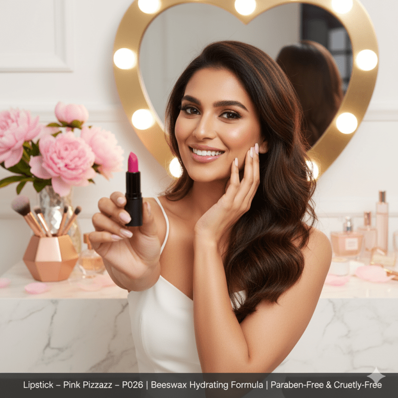 Lipstick – Pink Pizzazz – P026 | Beeswax Hydrating Formula | Paraben-Free & Cruelty-Free - Luxe and kind
