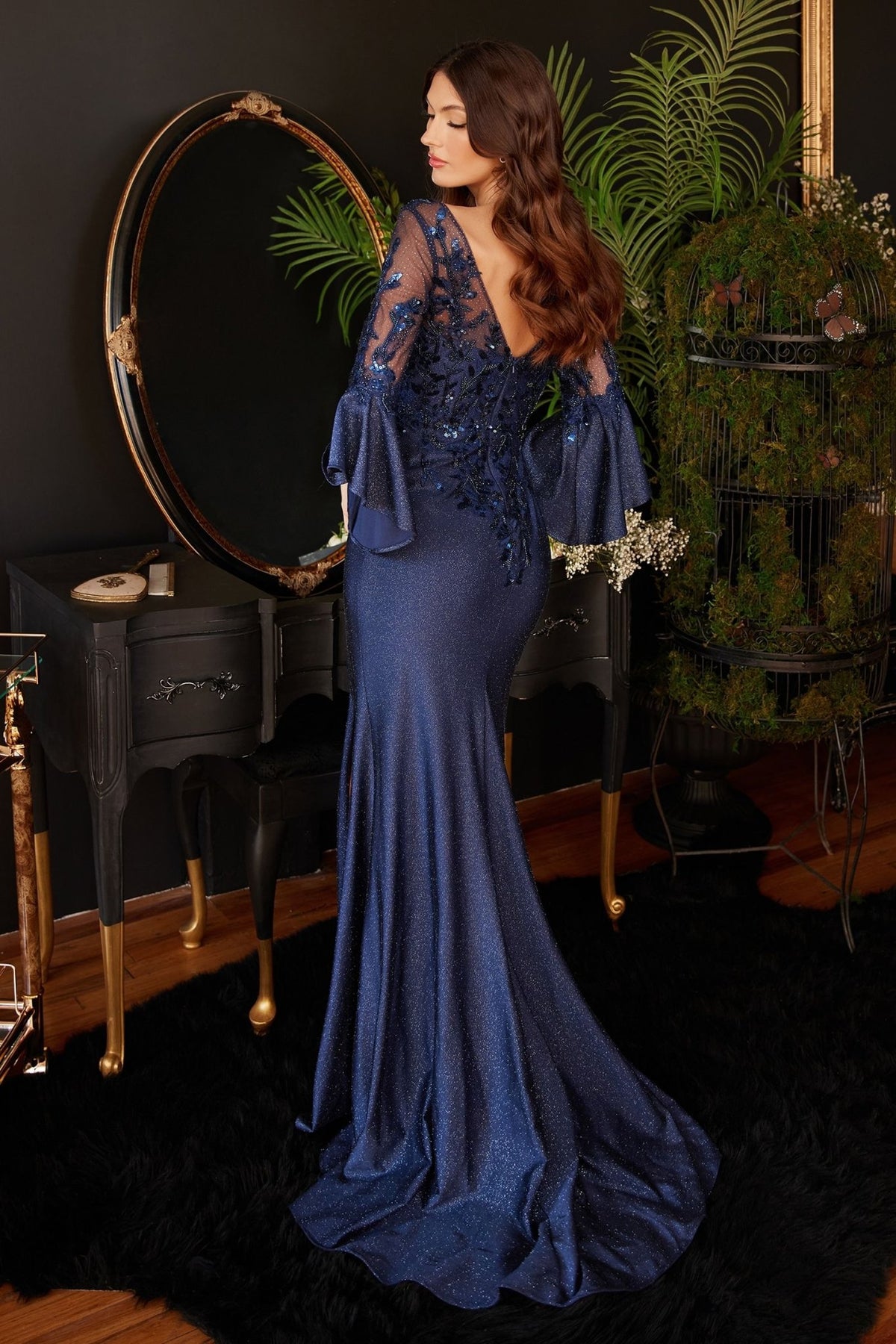 Long Bell Sleeve Lace & Satin Gown - Luxe and kind