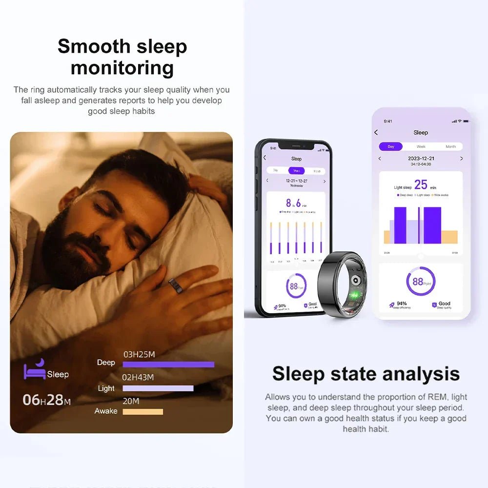 Titanium Steel Smart Ring with Health Monitoring, IP68 Waterproof, and Multi-sport Modes - Luxe and kind